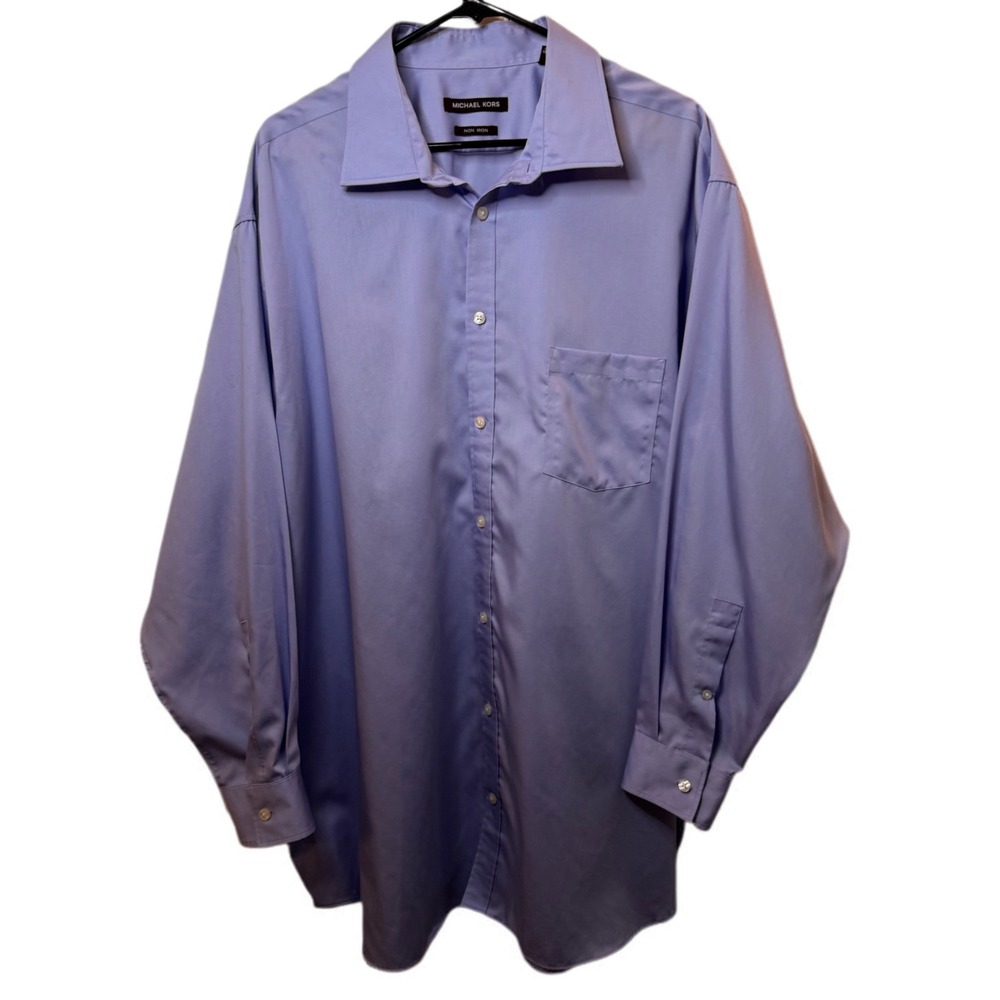 Michael Kors Mens Dress Shirt 18.5 34/35 Light Blue Non Iron Long Sleeve